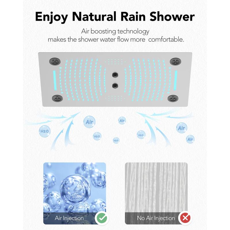 Thermostatic LED Shower System Kit 6Spray Ceiling Mount Shower Head